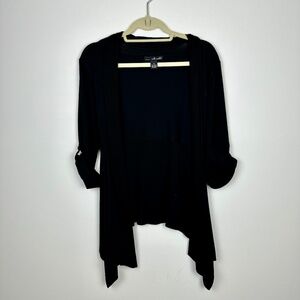 will smith Black Lightweight Knit Waterfall Flow Open Front Cardigan Cuff Sleeve